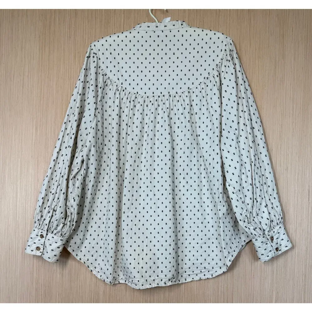 Old Navy Puff Sleeve Black Clip Dot Henley Blouse Size XXL Cream 100% Cotton